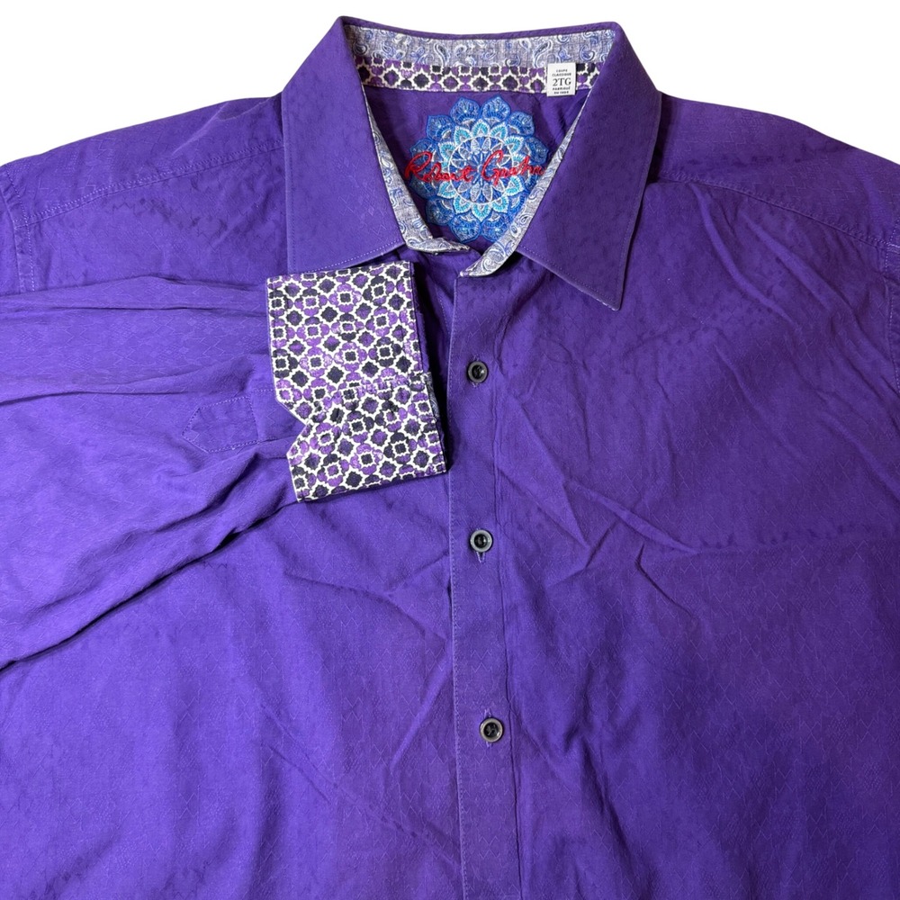 Robert Graham Purple Jacquard Long Sleeve Button Down Men's 2XL Classic Fit